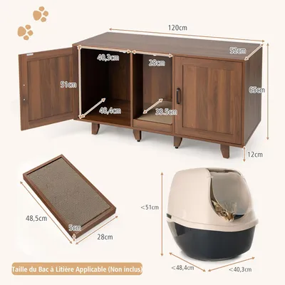 GIANTEX 3 en 1 Maison de Toilette pour Chat,2 Porte avec Pieds Amovibles GIANTEX 3 en 1 Maison de Toilette pour Chat,2 Porte avec Pieds Amovibles
