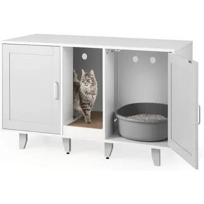 GIANTEX 3 en 1 Maison de Toilette pour Chat,2 Porte avec Pieds Amovibles GIANTEX 3 en 1 Maison de Toilette pour Chat,2 Porte avec Pieds Amovibles