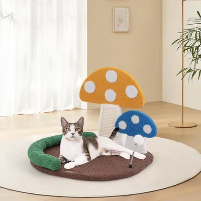 GIANTEX Arbre à Chat de Champignon avec Planche à Griffer & Plateforme