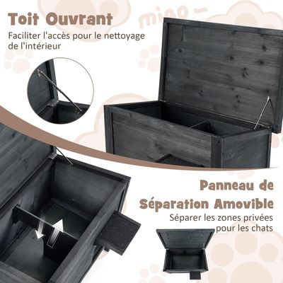 GIANTEX Niche pour Chat Extérieur Isolée en Bois avec Toit Ouvrable
