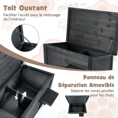 GIANTEX Niche pour Chat Extérieur Isolée en Bois avec Toit Ouvrable