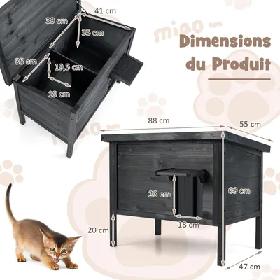 GIANTEX Niche pour Chat Extérieur Isolée en Bois avec Toit Ouvrable