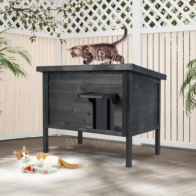GIANTEX Niche pour Chat Extérieur Isolée en Bois avec Toit Ouvrable
