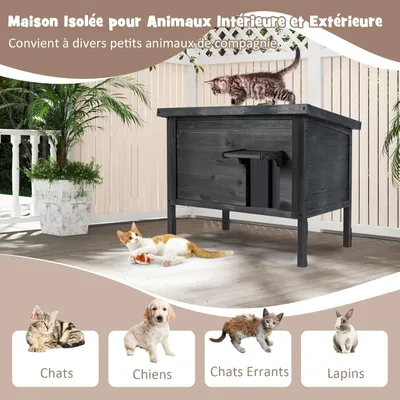 GIANTEX Niche pour Chat Extérieur Isolée en Bois avec Toit Ouvrable