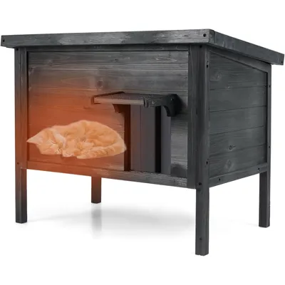 GIANTEX Niche pour Chat Extérieur Isolée en Bois avec Toit Ouvrable