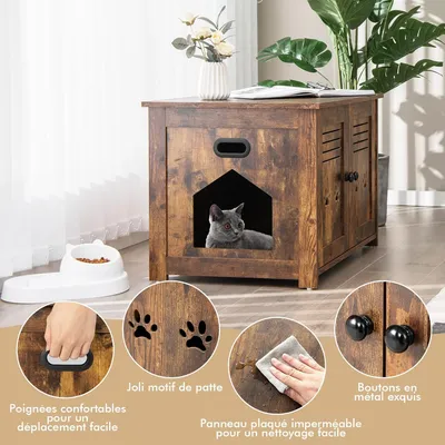 GIANTEX Maison de Toilette pour Chat avec 2 Portes et Poignées Pratiques