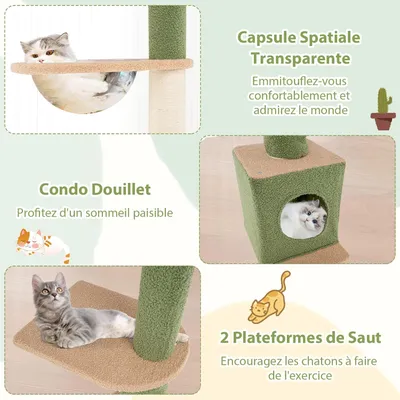 GIANTEX Arbre à Chat de Plateforme au Sol Haute Réglable avec Capsule