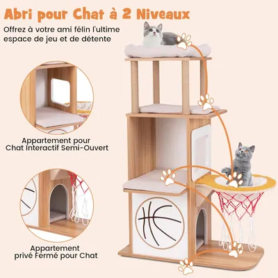 GIANTEX Arbre à Chat 120cm à 5 Niveaux, Design Thème du Sport avec 2 Condos