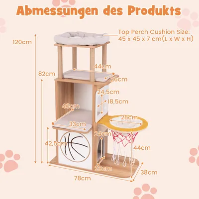 GIANTEX Kratzbaum 120 cm Mit 5 Ebenen, Sport-Design Mit 2 Häuschen GIANTEX Kratzbaum 120 cm Mit 5 Ebenen, Sport-Design Mit 2 Häuschen