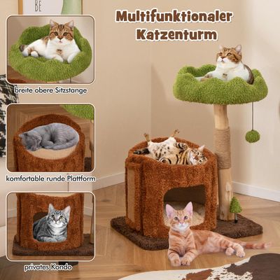 GIANTEX Kratzbaum In Baumform Mit Sitzplatz, Kratzflächen Und Häuschen