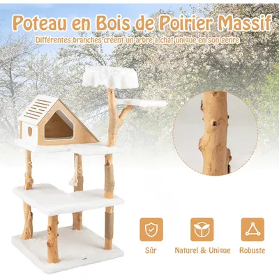 GIANTEX Arbre à Chat Naturel avec Poteaux à Gratter en Jute, Condo Privé