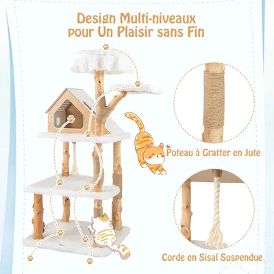 GIANTEX Arbre à Chat Naturel avec Poteaux à Gratter en Jute, Condo Privé
