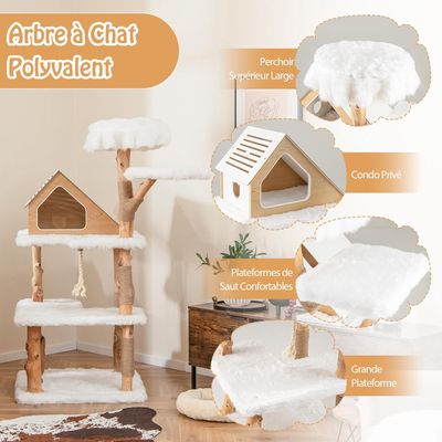 GIANTEX Arbre à Chat Naturel avec Poteaux à Gratter en Jute, Condo Privé