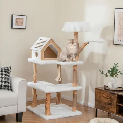 GIANTEX Arbre à Chat Naturel avec Poteaux à Gratter en Jute, Condo Privé