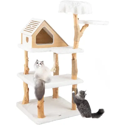 GIANTEX Arbre à Chat Naturel avec Poteaux à Gratter en Jute, Condo Privé GIANTEX Arbre à Chat Naturel avec Poteaux à Gratter en Jute, Condo Privé