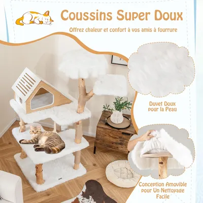 GIANTEX Arbre à Chat Naturel avec Poteaux à Gratter en Jute, Condo Privé