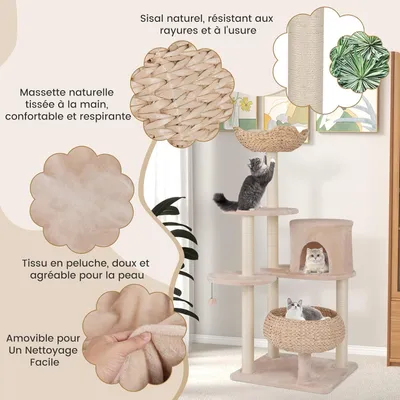 GIANTEX Arbre à Chat avec Niche, Hamac, Plateformes et Griffoirs GIANTEX Arbre à Chat avec Niche, Hamac, Plateformes et Griffoirs