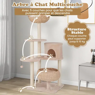 GIANTEX Arbre à Chat avec Niche, Hamac, Plateformes et Griffoirs GIANTEX Arbre à Chat avec Niche, Hamac, Plateformes et Griffoirs