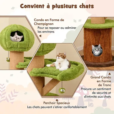 GIANTEX Arbre à Chat Champignon avec 2 Condos, Hamac, Griffoir en Sisal