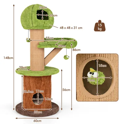 GIANTEX Kratzbaum „Pilz“ Mit 2 Häuschen, Hängematte Und Sisal-Kratzfläche GIANTEX Kratzbaum „Pilz“ Mit 2 Häuschen, Hängematte Und Sisal-Kratzfläche