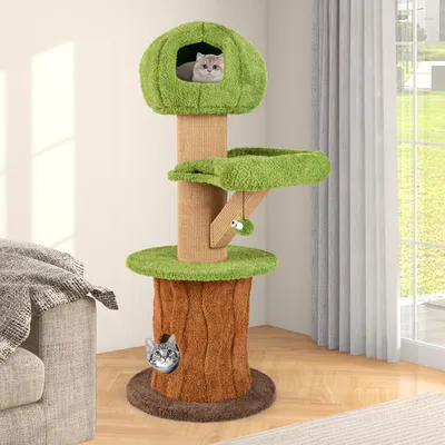 GIANTEX Kratzbaum „Pilz“ Mit 2 Häuschen, Hängematte Und Sisal-Kratzfläche GIANTEX Kratzbaum „Pilz“ Mit 2 Häuschen, Hängematte Und Sisal-Kratzfläche