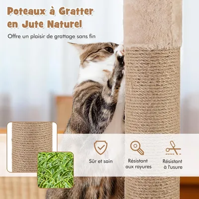 GIANTEX Arbre à Chat 164cm en Tige Massette avec Poteaux à Gratter en Jute