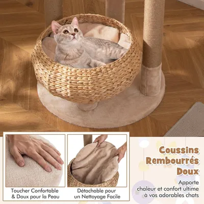 GIANTEX Arbre à Chat 164cm en Tige Massette avec Poteaux à Gratter en Jute