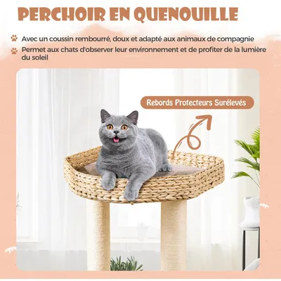 GIANTEX Arbre à Chat en Tige de Massette avec Griffoirs, Perchoir et Condo