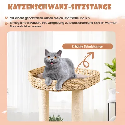 GIANTEX Kratzbaum Mit Rohrkolbenbezug, Sitzfläche Und Katzenhäuschen GIANTEX Kratzbaum Mit Rohrkolbenbezug, Sitzfläche Und Katzenhäuschen