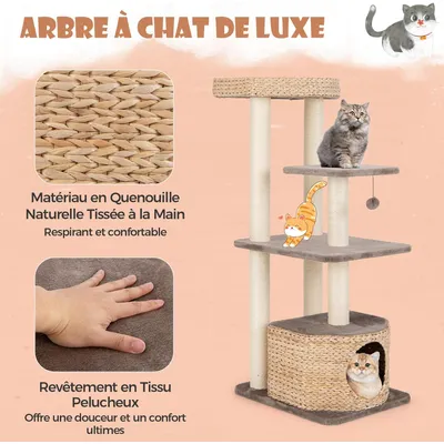 GIANTEX Arbre à Chat en Tige de Massette avec Griffoirs, Perchoir et Condo