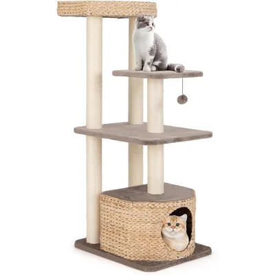 GIANTEX Arbre à Chat en Tige de Massette avec Griffoirs, Perchoir et Condo GIANTEX Arbre à Chat en Tige de Massette avec Griffoirs, Perchoir et Condo