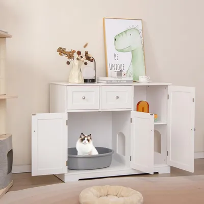 GIANTEX Katzenklo-Möbel Mit Schrank Mit Türen Und Schubladen