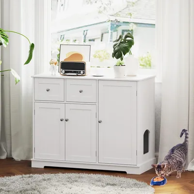 GIANTEX Katzenklo-Möbel Mit Schrank Mit Türen Und Schubladen