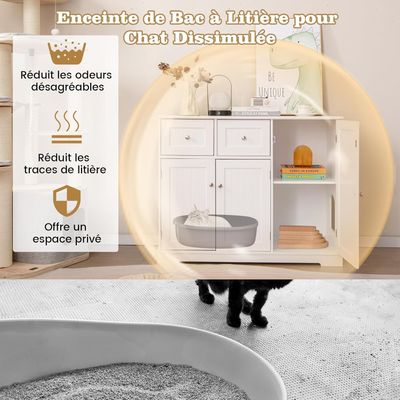 GIANTEX Meuble Litière Chat avec Armoire à Portes et Tiroirs de Rangement