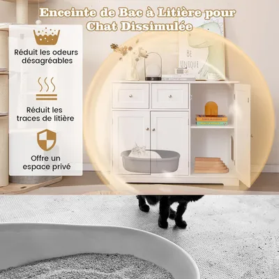 GIANTEX Meuble Litière Chat avec Armoire à Portes et Tiroirs de Rangement