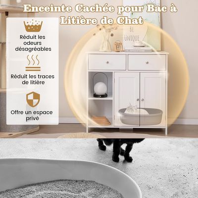 GIANTEX Meuble Litière Chat avec Armoire à Portes et Tiroirs de Rangement