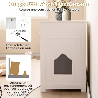 GIANTEX Meuble Litière Chat avec Armoire à Portes et Tiroirs de Rangement