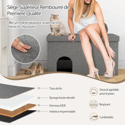 GIANTEX Maison de Toilette pour Chat 2 en 1 avec Meuble Litière Caché