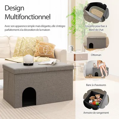GIANTEX Maison de Toilette pour Chat 2 en 1 avec Meuble Litière Caché