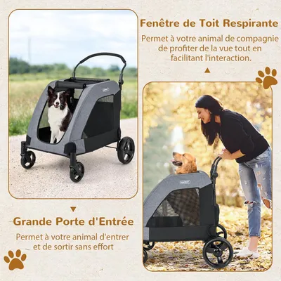 GIANTEX Poussette Pliable pour Chien avec Poignée Réglable, Fenêtres