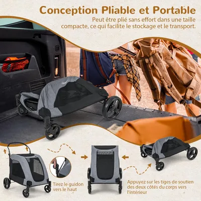 GIANTEX Poussette Pliable pour Chien avec Poignée Réglable, Fenêtres