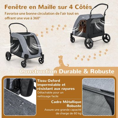 GIANTEX Poussette Pliable pour Chien avec Poignée Réglable, Fenêtres