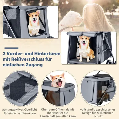GIANTEX Zusammenklappbarer Hundekinderwagen Mit Reißverschlusstüren GIANTEX Zusammenklappbarer Hundekinderwagen Mit Reißverschlusstüren