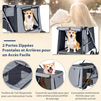 GIANTEX Poussette Pliable pour Chien avec Portes Zippées