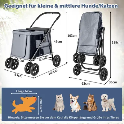 GIANTEX Zusammenklappbarer Hundekinderwagen Mit Reißverschlusstüren GIANTEX Zusammenklappbarer Hundekinderwagen Mit Reißverschlusstüren