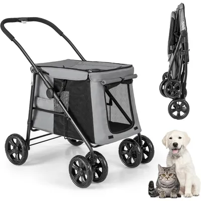 GIANTEX Zusammenklappbarer Hundekinderwagen Mit Reißverschlusstüren