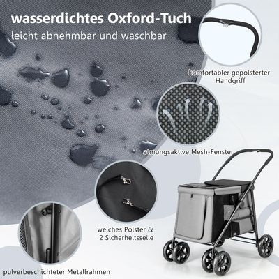 GIANTEX Zusammenklappbarer Hundekinderwagen Mit Reißverschlusstüren