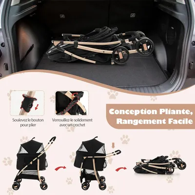 GIANTEX Poussette 3 en 1 pour Chien avec Siège de Voiture, Auvent Réglable