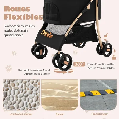 GIANTEX Poussette 3 en 1 pour Chien avec Siège de Voiture, Auvent Réglable