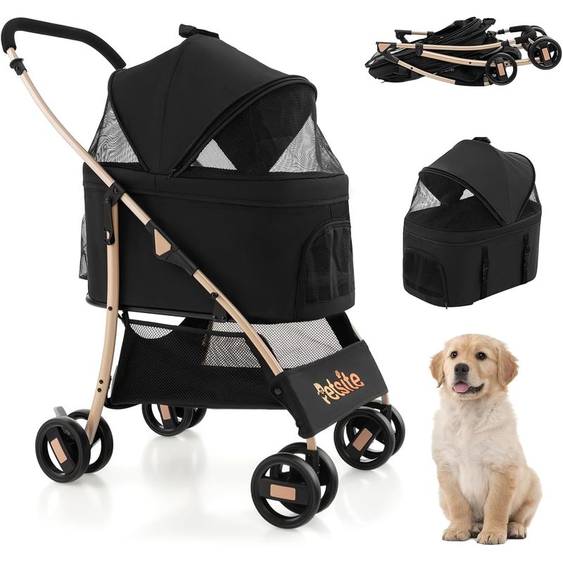 GIANTEX Poussette 3 en 1 pour Chien avec Siège de Voiture, Auvent Réglable